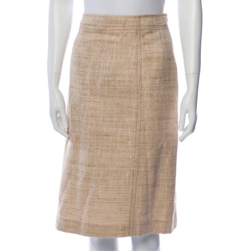 Luciano Barbera linen blend tweed pencil Skirt knee length beige made in Italy